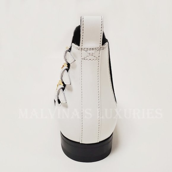 GUCCI BOOTS ANKLE QUEBEC 3 BUCKLE WHITE LEATHER POINTED TOE sz 37.5 7.5 - Picture 10 of 15